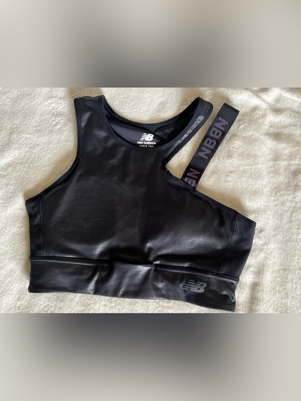 New Balance pleather Black Asymmetric-Strap Sports Bra